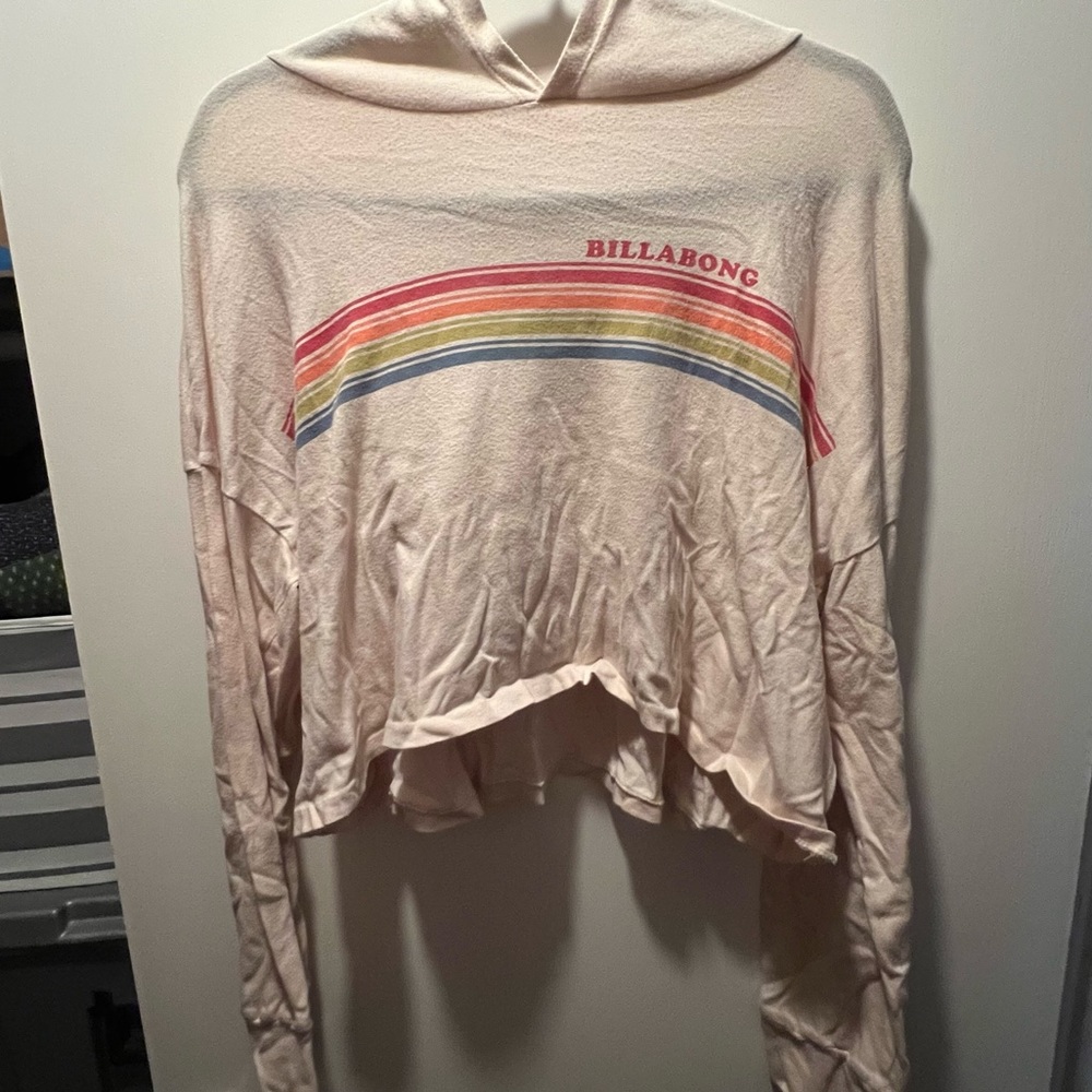 BILLABONG rainbow long sleeve crop top t shirt hood hoodie large women's vintage